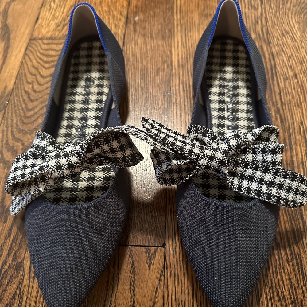 Rothy's Black and Blue Flats with Bow